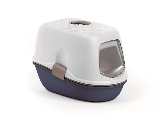 [8003507979444] Stefanplast Cat Toilet Furba Top Chic Navy Blue-Light Dove Grey-White 58.5x39.4x42.7h Cm