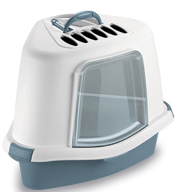 [8003507968158] Stefanplast Sprint Corner Plus Cat Toilet – Steel Blue / White (40×54×40 cm) 