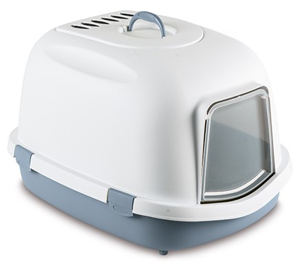 [8003507968806] Stefanplast Super Queen Cat Toilet – Steel Blue / White (65×71×46.5 cm) 