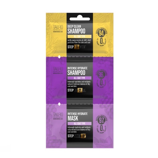 [4779051636419] Tauro Pro Line Pure Nature Deep Clean Shampoo + Intense Hydrate Shampoo & Mask 6X8X4ml