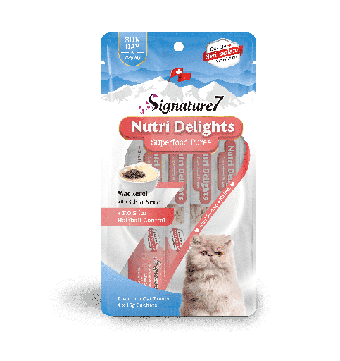 [0753692081825] S7 Nutri Delights Mackerel With Chia Seed + F.O.S For Hairball Control - Puree - (4x15g) 60g 