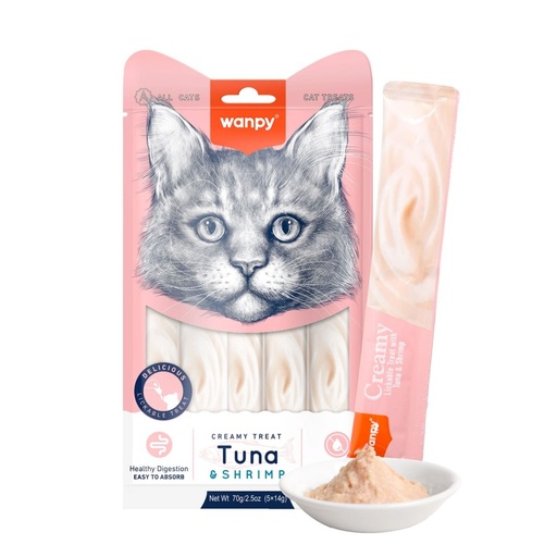 [6927749871095] Wanpy Creamy Lickable Treats – Tuna & Shrimp (5x14g) – 70g 