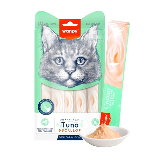 [6927749871101] Wanpy Creamy Lickable Treats – Tuna & Scallop (5x14g) – 70g 