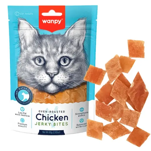 [6927749811343] Wanpy Chicken Jerky Bites Cat Treat – 80g 