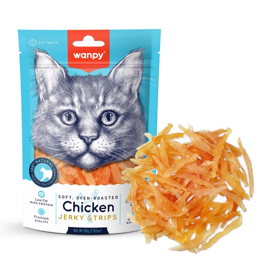 [6927749811299] Wanpy Soft Chicken Jerky Strips Cat Treat – 80g 