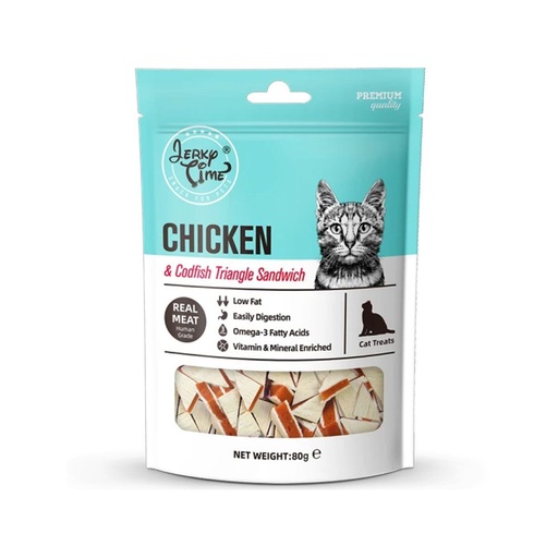 [6927749811091] Wanpy Jerky Time Chicken & Codfish Triangle Sandwich Cat Treat – 80g 
