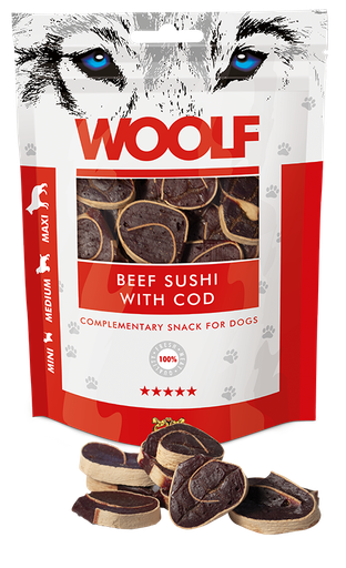[8594178550099] Woolf Beef Sushi With Cod – 100g 