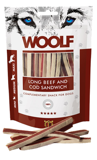 [8594178550716] Woolf Long Beef And Cod Sandwich – 100g 