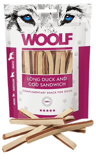 [8594178550372] Woolf Long Duck And Cod Sandwich – 100g 