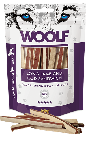 [8594178550358] Woolf Long Lamb And Cod Sandwich – 100g 