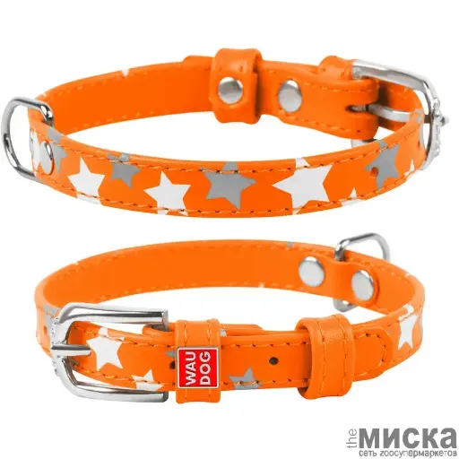 [4823089301112] Wau Dog Glamour Star Pattern Collar, 12mm Width, 21-29cm Length, Orange /XS 