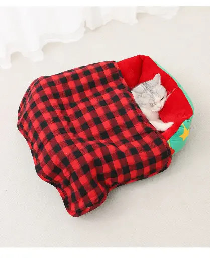 [6083174370449] Pets.Love.Earth Christmas Square Bed  - 4 Pc Set   