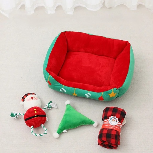 [6083174370449] Pets.Love.Earth Christmas Square Bed  - 4 Pc Set   