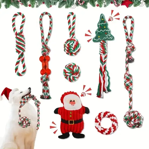 [6083174369832] Pets.Love.Earth Christmas Rope Toy Kit With Santa – 8 pack  