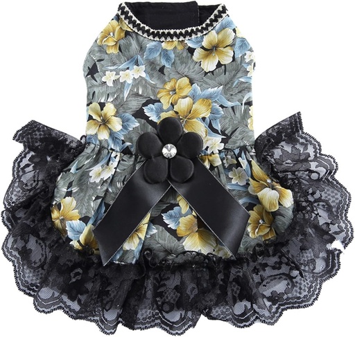 Pets.Love.Earth Floral Dress - Black Flower Bow