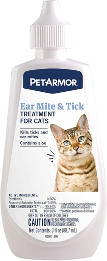 [073091028154] Pet Armor Ear Mite and Tick Treatment for Cats, 3 Fl Oz  /88.7 ml