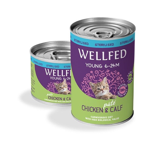Pet Interest Wellfed Young Sterilized (6 - 24 months) Chicken and Calf Canned Paté