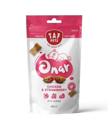 [5207147218120] TAF Onar Snacks Chicken and Strawberry with Taurine 60g For Cats