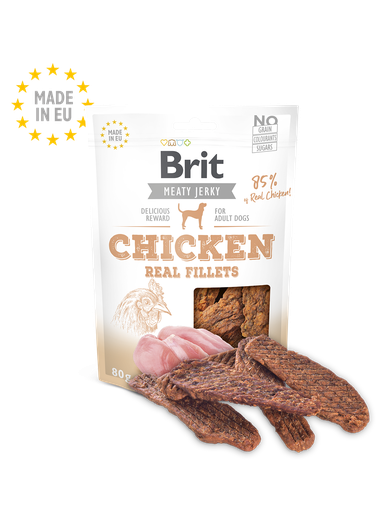 [8595602543663] Brit Meaty Jerky - Real Chicken Fillets Dog Treats - 80g