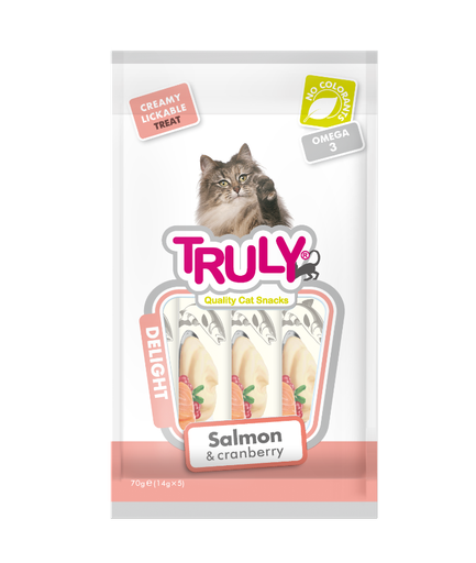 [8720256113799] ترولي مكافآت قطط كريمية قابلة للعق – سلمون وتوت بري (٧٠غ)