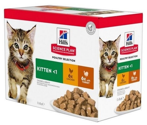 [052742211602] Hill's Science Plan Feline Kitten Variety Pack – Pouches (Chicken & Turkey) 12 x 85g