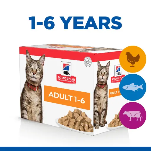 [052742211800] Hill's Science Plan Feline Adult Variety Pack – Pouches (Chicken & Ocean Fish & Beef ) 12 x 85g 