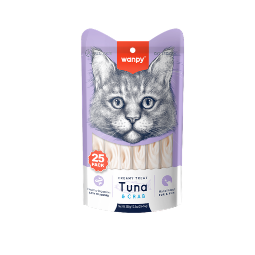 [6927749871415] Wanpy Creamy Lickable Treats – Tuna & Crab (25 x 14g) – 350g 