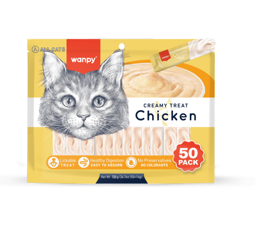[6927749871835] Wanpy Creamy Lickable Treats – Chicken (50 x 14g) – 700g 