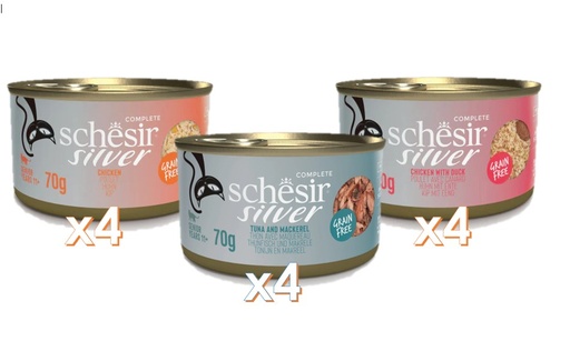 Schesir Silver Variety Pack For Senior Cats – Cans 12 x 70g 